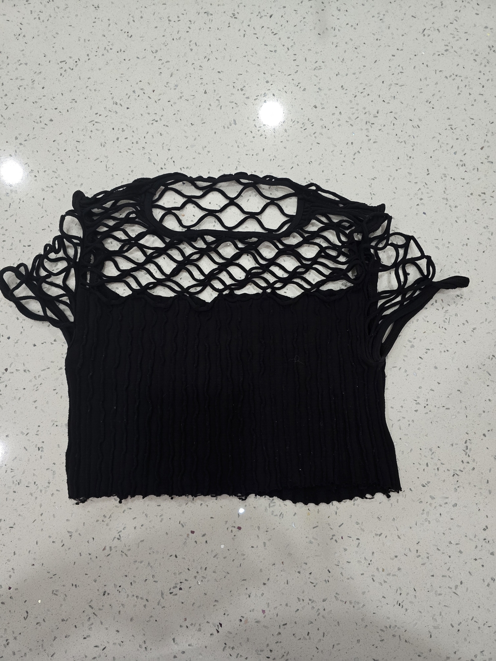 Black Open-Knit Crop Top